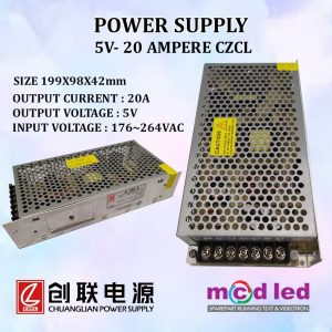 POWER SUPPLY RUNNING TEXT 5 VOLT 20 AMPERE TEBAL CZCL